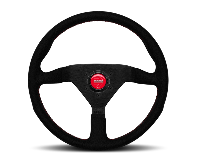 Momo Montecarlo Alcantara Steering Wheel 350 mm - Black/Red Stitch/Black Spokes