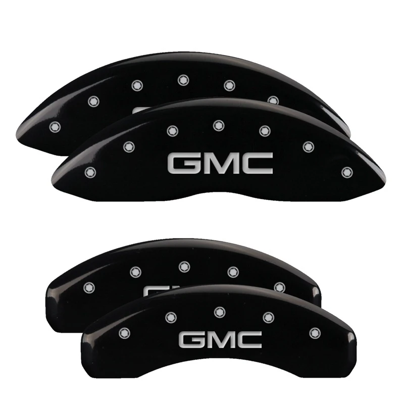 MGP 4 Bremseinsatz Abdeckungen Graviert Vorne & Hinten GMC Schwarz finish silber ch