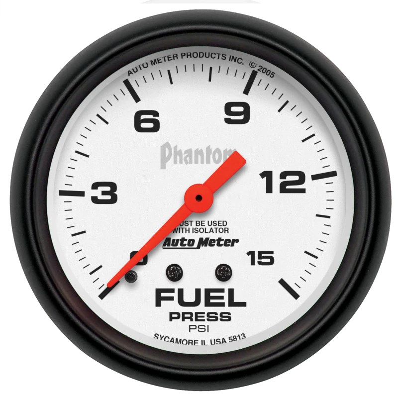 Autometer Phantom 2 5/8in 15psi Mechanical w/ Isolator Fuel Pressure Gauge