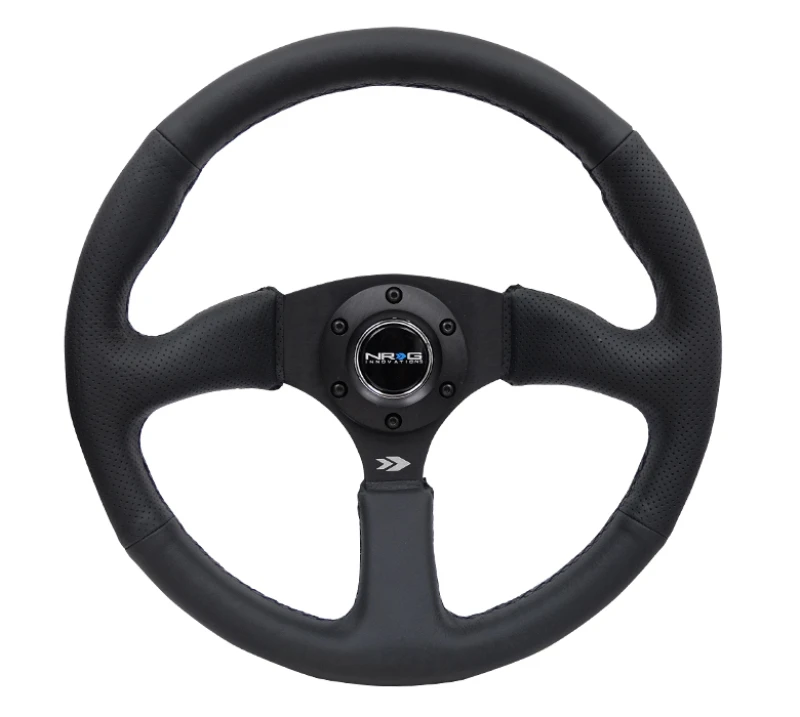 NRG Reinforced Steering Wheel (350mm / 2.5in. Deep) Black Leather Comfort Grip with 5mm Matte Black Spokes
