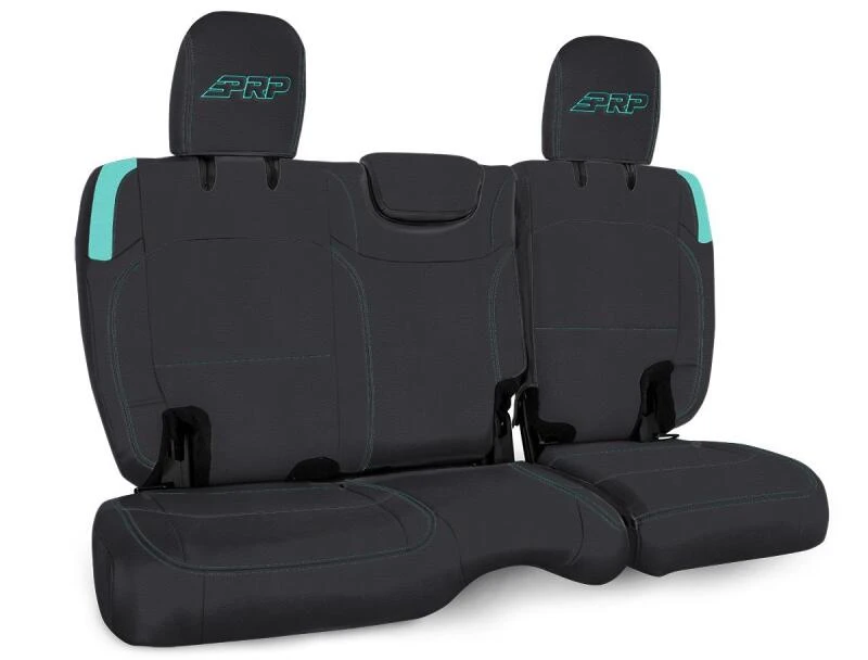 PRP Jeep Wrangler JL Rear Bench CoversU - 4 door with no armrest - Black/Teal