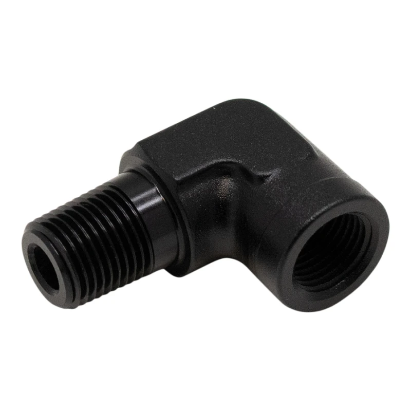 DeatschWerks 90-Grad 1/8 Zoll NPT Männlich auf Weiblich 1/8 Zoll NPT - Anodisiert Matt Schwarz