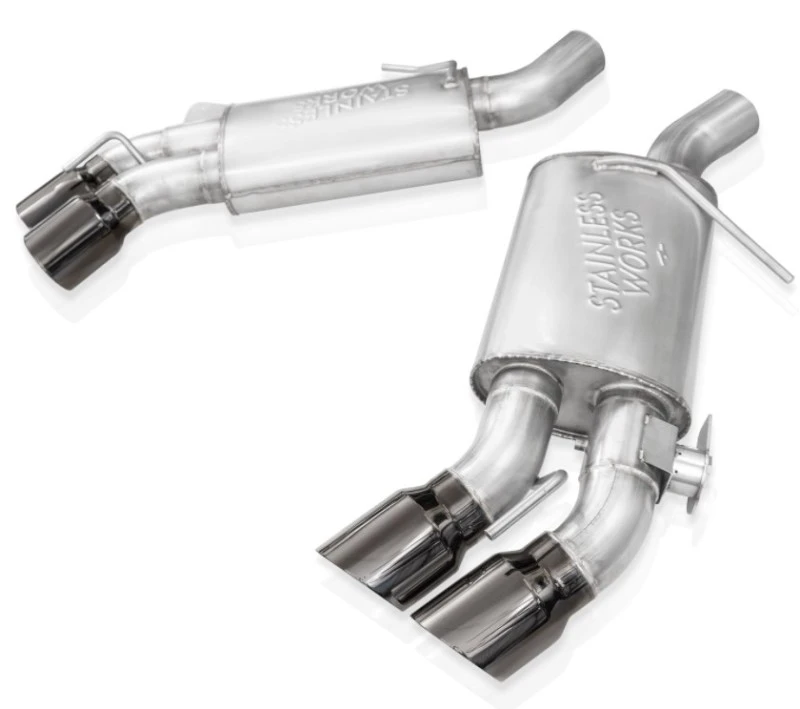 Stainless Works 16-21 Camaro SS 3 Zoll Redline SW Connect Axle Back mit Ventil - 4 Zoll Quad Black Tips