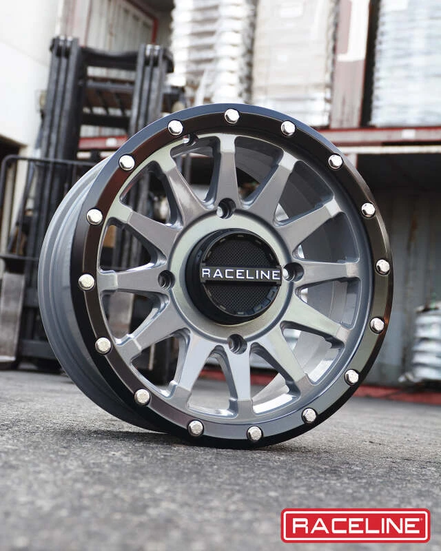 Raceline A95SG Trophy 14x7in / 4x137 BP / 10mm Offset / 110.18mm Bore - Grey & Black Lip Wheel