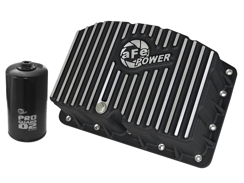 AFE Pro Series Motorölwanne Schwarz mit bearbeiteten Rippen; 11-16 Ford Powerstroke V8-6.7L (td)