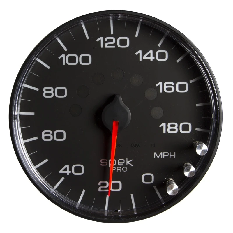 Autometer Spek-Pro Gauge Speedometer 5in 180 Mph Elec. Programmable Black/Black