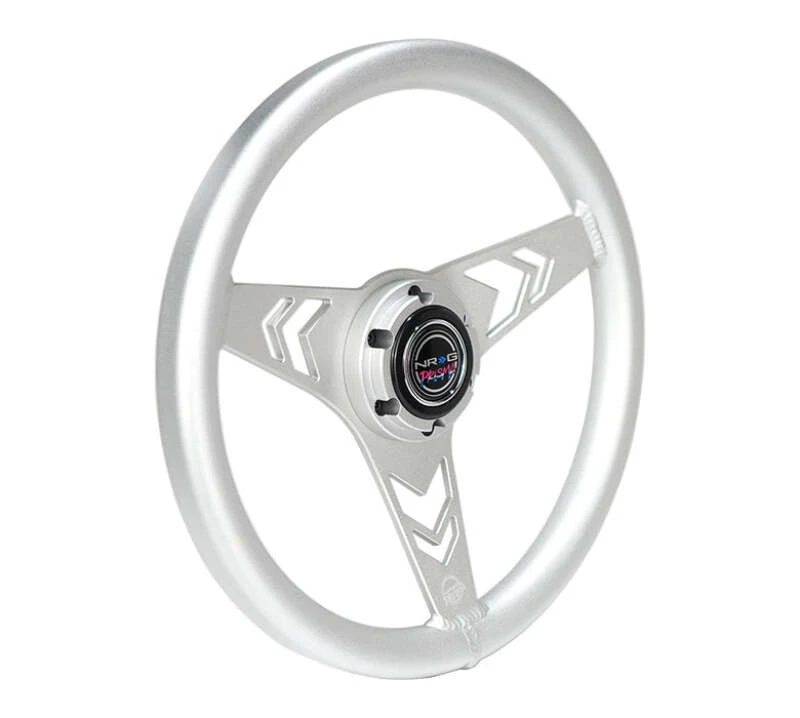 NRG Aluminum Steering Wheel 330mm - Arow Cutout - Ergonomic Grip - Anadized Silver
