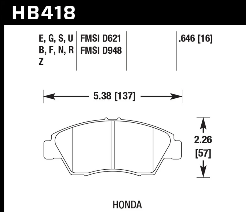 Hawk 13-14 Acura ILX 1,5L Hybrid inkl. Shims Pad Federn vorne ER-1 Bremsbeläge