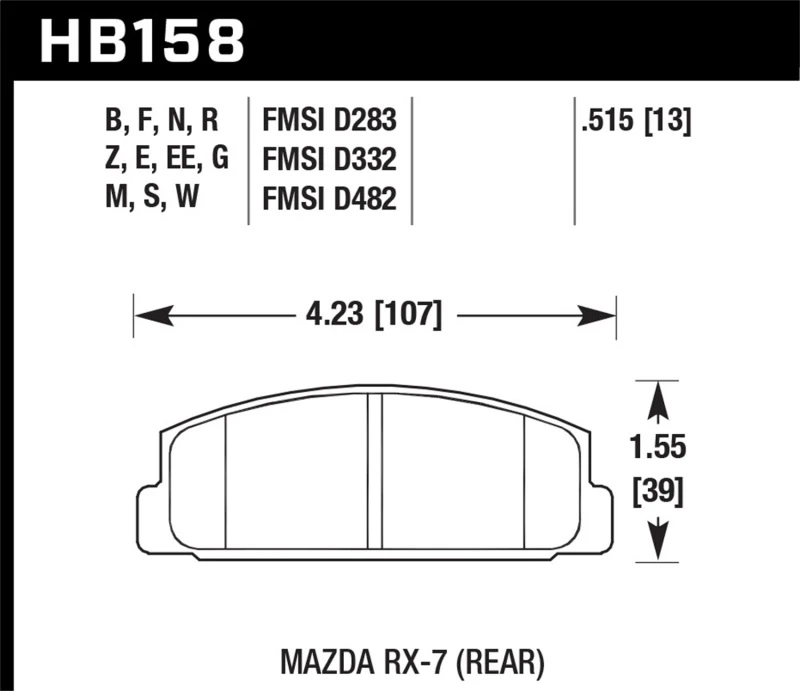 Hawk 03-05 Mazda 6 2.3L i OE inkl. Clips Shims Federn Hinten ER-1 Bremsbeläge