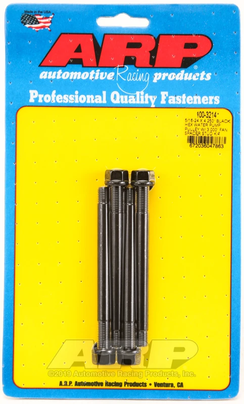 ARP 5/16-24 X 4.250 Schwarzes Sechskant-Wasserpumpen-Riemenscheibe-Kit mit 3.000in Lüfter-Abstandshalter