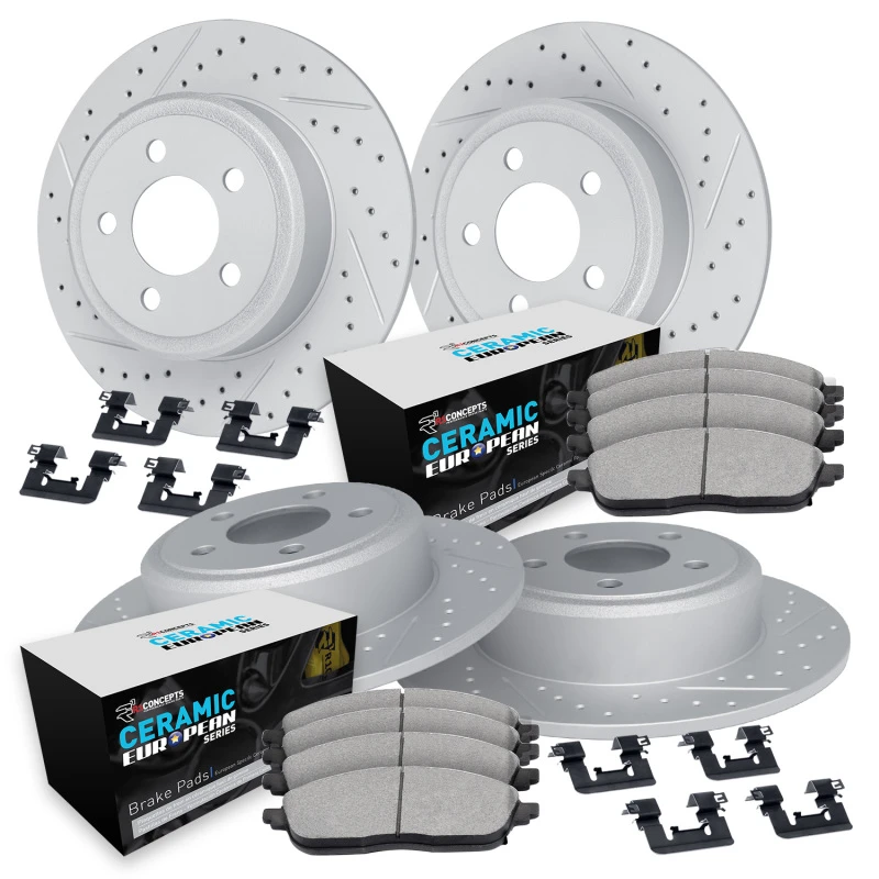 R1 07-19 BMW X6 Front & Rear Drill/Slot Carbon Coated Rotor Set w/Euro Ceramic Pads