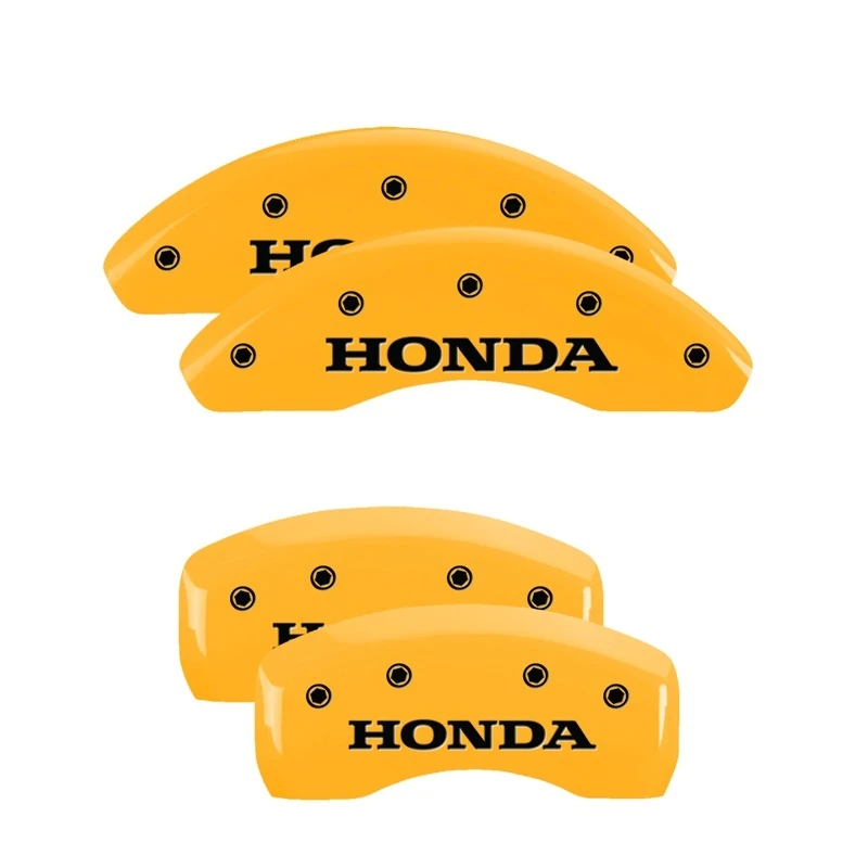 MGP 4 Bremse Caliper Abdeckungen Graviert Vorne & Hinten Honda Gelb Finish Schwarz Char 2004 Honda S2000