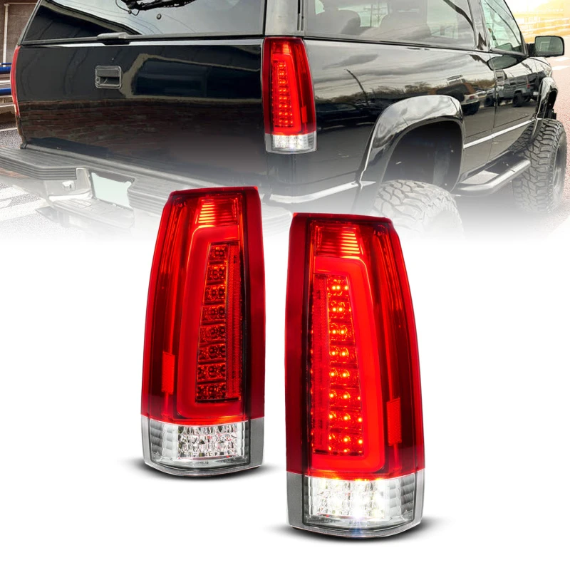 ANZO 88-99 Chevy C/K1500/2500/3500 Voll-LED-Lichtleiste Heckleuchten Chromgehäuse Rot/Klares Glas