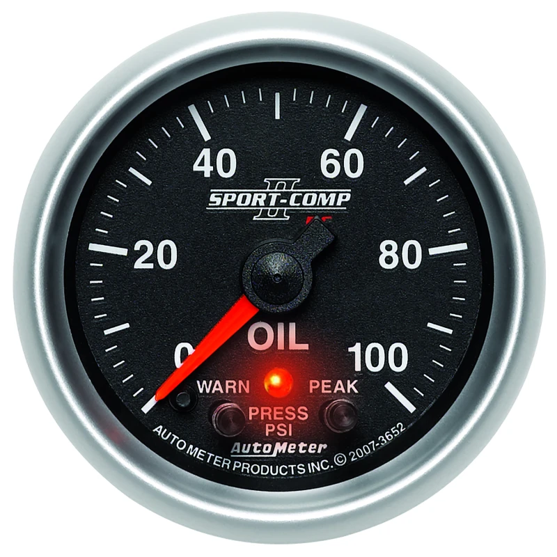 Autometer Sport-Comp II 52.4mm 0-100 PSI Oil Pressure Peak & Warn w/ Electronic Control Gauge