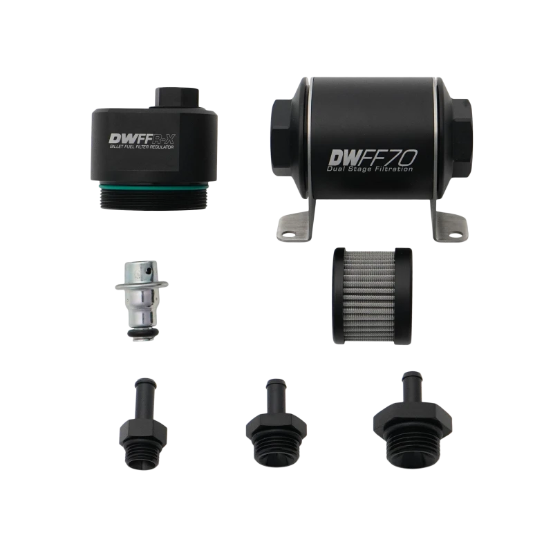 DeatschWerks DWFFR-X 70mm Billet Fuel Filter Regulator - 10 Micron with 5/16in Fittings