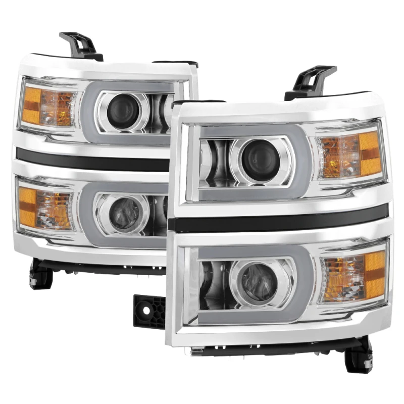 Xtune Chevy Silverado 1500 14-15 Projector Headlights Light Bar Drl Chrome PRO-JH-CS14-LBDRL-C