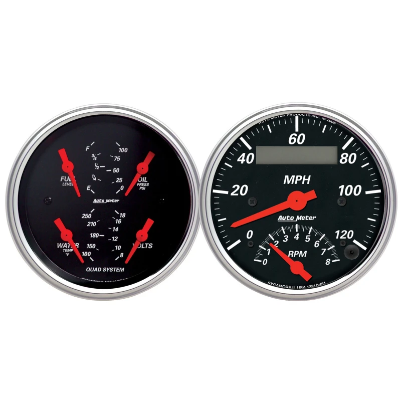 Autometer Designer 3-3/8 Zoll In-Dash Kit Box-Tach Speedo Kombi & Elektrischer Öldruck, Wasser-Temperatur, Volt, Kraftstoff