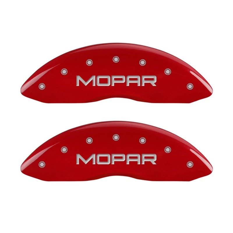 MGP Vordere Satz 2 Bremse Caliper Abdeckungen Graviert Vorne MOPAR Rot Finish Silber ch