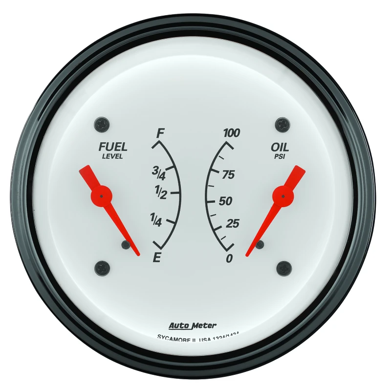 AutoMeter Gauge Dual Fuel & Oilp 3-3/8in. 240 Ohm(e) to 33 Ohm(f) & 100PSI Elec Arctic White