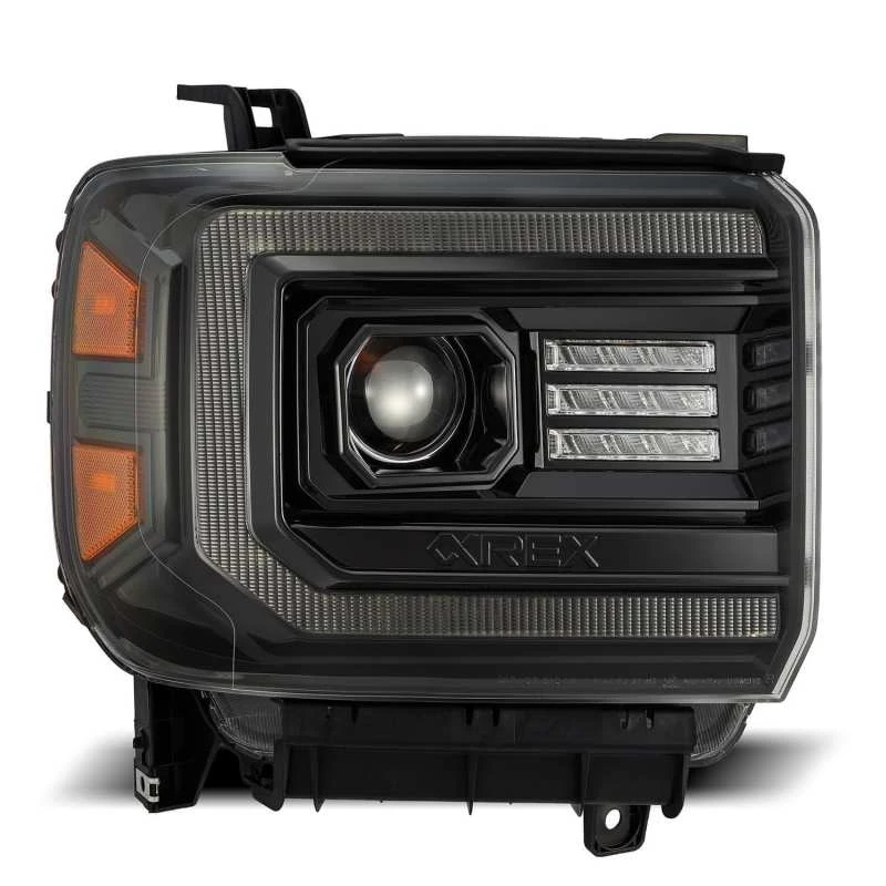 AlphaRex 14-18 GMC Sierra LUXX LED-Projektor-Scheinwerfer Plnk Stil Alpha Schwarz mit aktivem Licht/Seq Signal/DRL