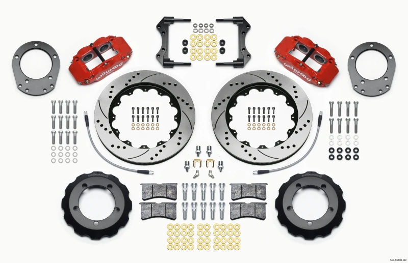 Wilwood Narrow Superlite 4R Vorderer Hutschienen-Kit 14,00 Zoll Bohrung Rot 76-77 Ford Bronco Dana 44 mit Leitungen