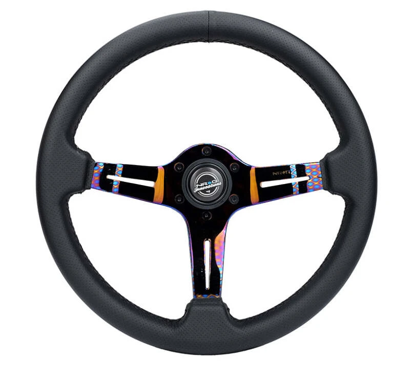 NRG Light Weight Gaming Steering Wheel - Splitz NeoChrome Silver Spokes Perforated Leather