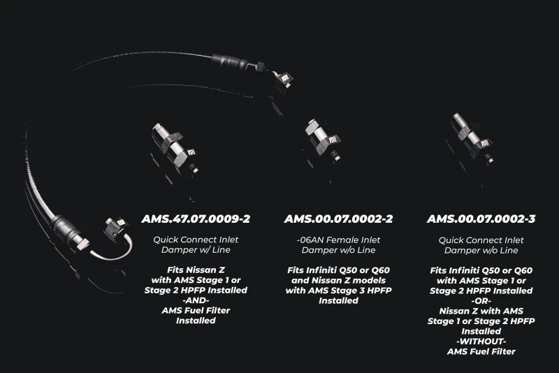 AMS Performance 5/16 Quick Connect to -6AN Inline Fuel Pulsation Damper w/ -6AN Fuel Line