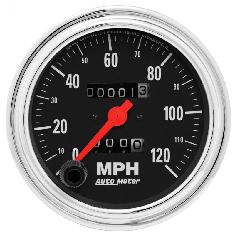 Autometer Traditionelles Chrom 3-3/8in 120 MPH In-Dash Vollübersicht Mechanisches Tachometer