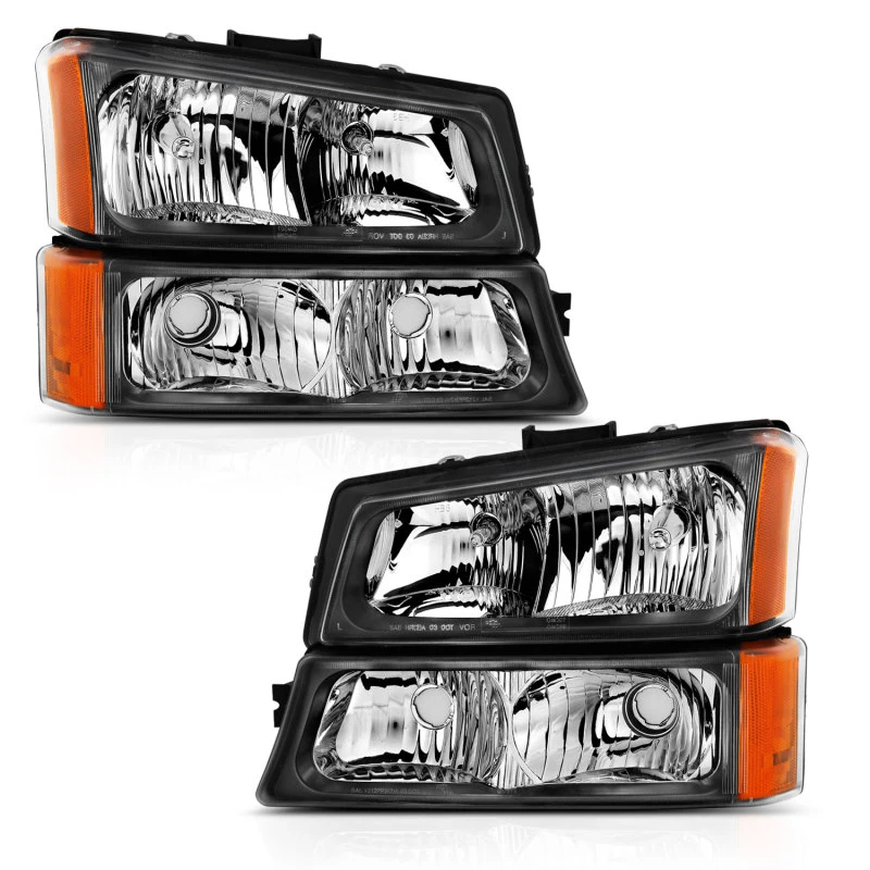 anzo_111452-6792e1830c503 ANZO 2003-2006 Chevy Silverado Crystal Headlight w/ Signal Light Black Amber (4 pcs)