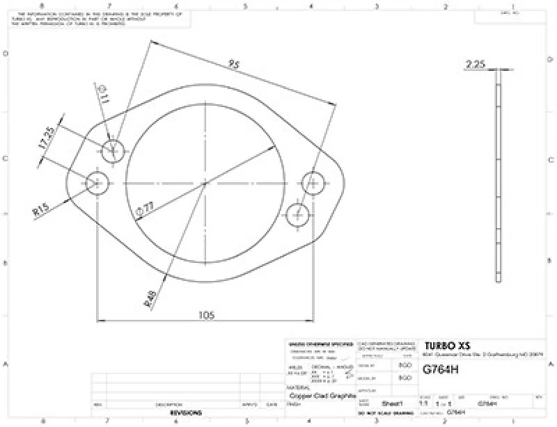Turbo XS 4-Loch-Gasket 3 Zoll 105mm Mittelpunkt-zu-Mittelpunkt (Passt WS-MP-V2 / WS02-RMA / WS02-RMA-TI)