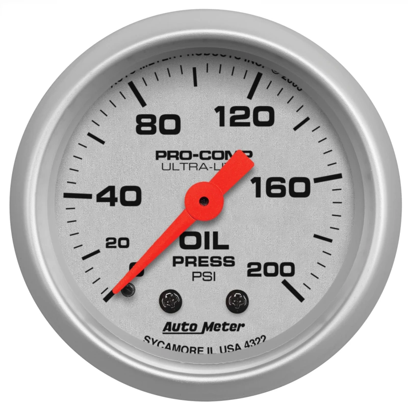 Autometer Ultra-Lite 52mm 0-200 PSI Mechanical Oil Pressure Gauge