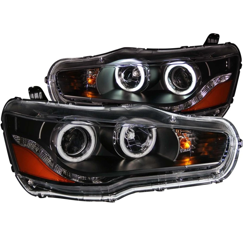 ANZO Projector Headlights w/ Halo Black (CCFL) for Mitsubishi 2008-2015 Lancer