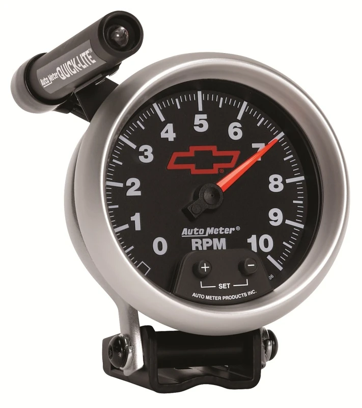 Autometer GM Red Bowtie Black 3-3/4in 0-10000 RPM Sockel-Montage-Tachometer Quick-Lite