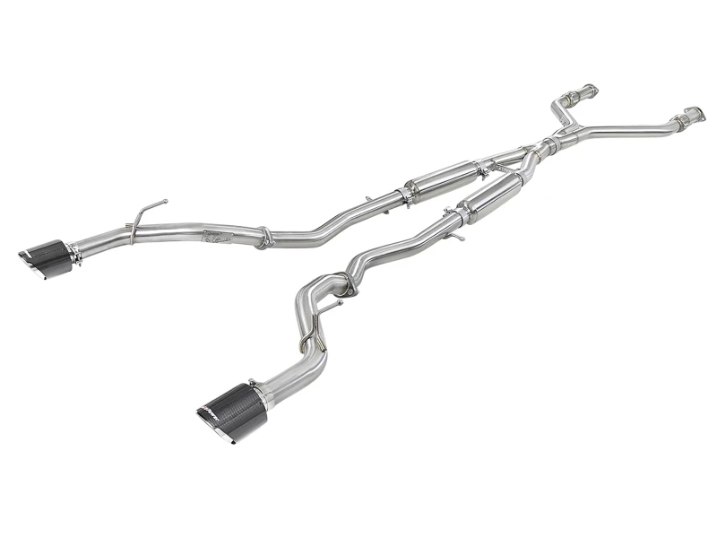 aFe POWER Takeda 2,5 Zoll 304 Edelstahl CB Auspuff mit Carbon-Faser-Spitzen 17-19 Infiniti Q60 V6-3,0L (tt)