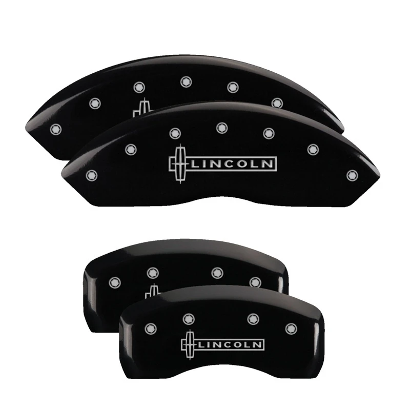 MGP 4 Bremse Caliper Abdeckungen Graviert Vorne & Hinten Lincoln Schwarz Finish Silber Zeichen