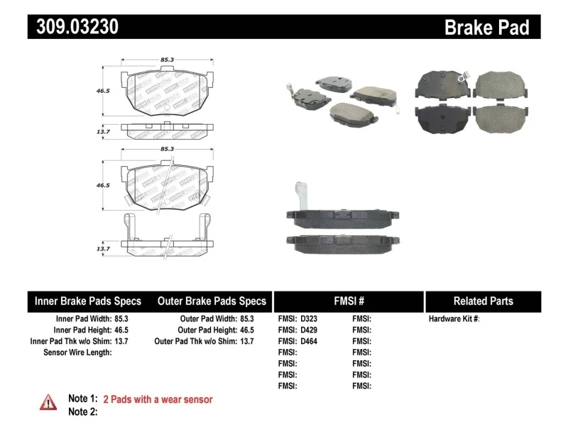 stoptech_309.03230-6794f3bcf2025 StopTech Performance Hyundai Elantra/Tiburon / Kia Spectra / Nissan Maxima/Stanza Rear Brake Pads