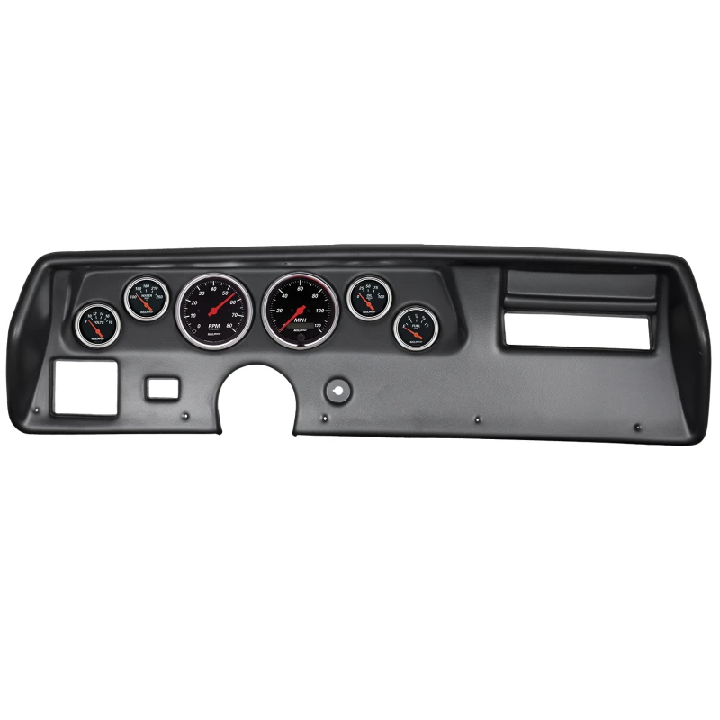 Autometer Designer Black 70-72 Chevelle SS/El Camino Armaturenbrett-Kit 6-teilig Tach/ km/h/ Kraftstoff/ Öl/ Wassertemp/ Volt