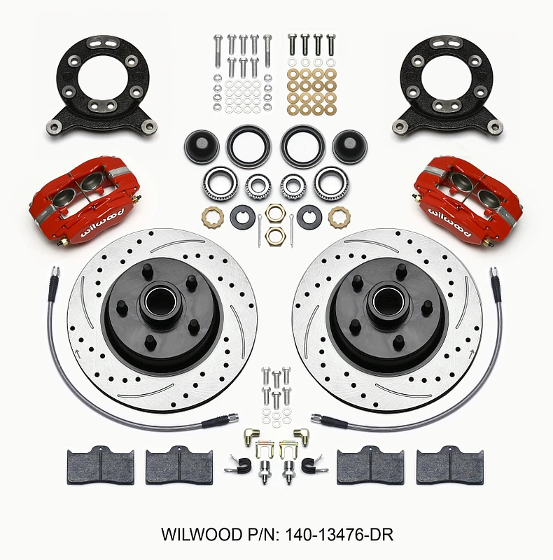 Wilwood Forged Dynalite-M Vorderkit 11,30 Zoll 1-teiliger Rotor und Nabe gebohrt, rot, 1965-1969 Mustang Disc & Drum