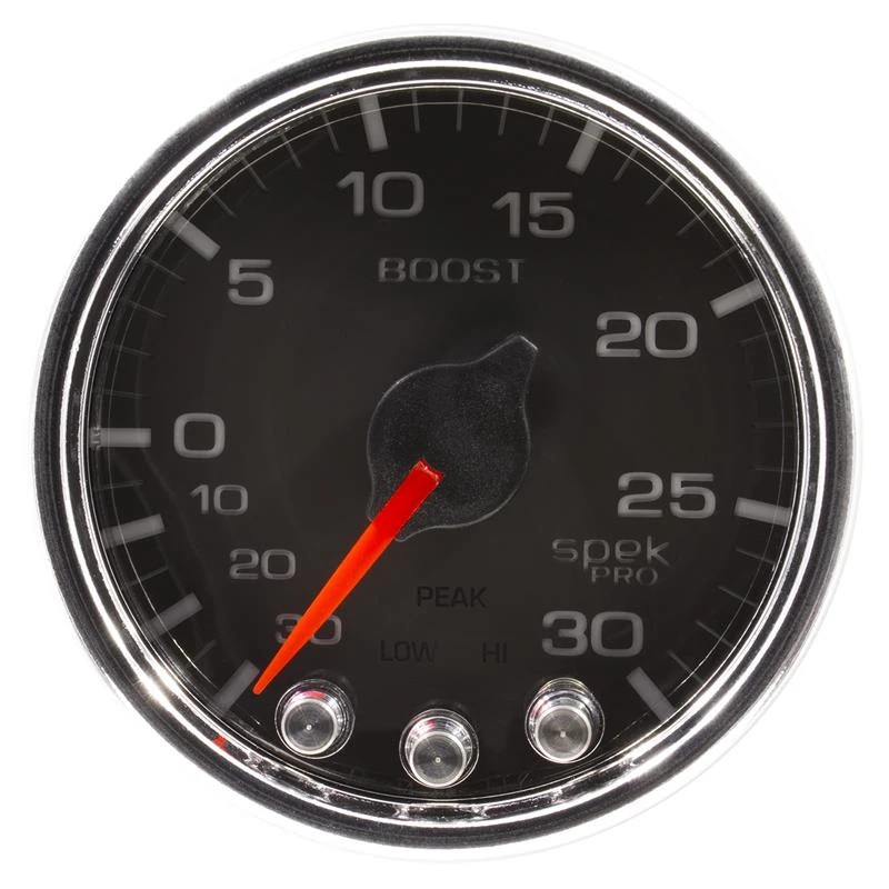 Autometer Spek-Pro-Messgerät Vac/Boost 2 1/16 Zoll 30Inhg-30psi Schrittmotor mit Peak- und Warnfunktion Schwarz/Chrom