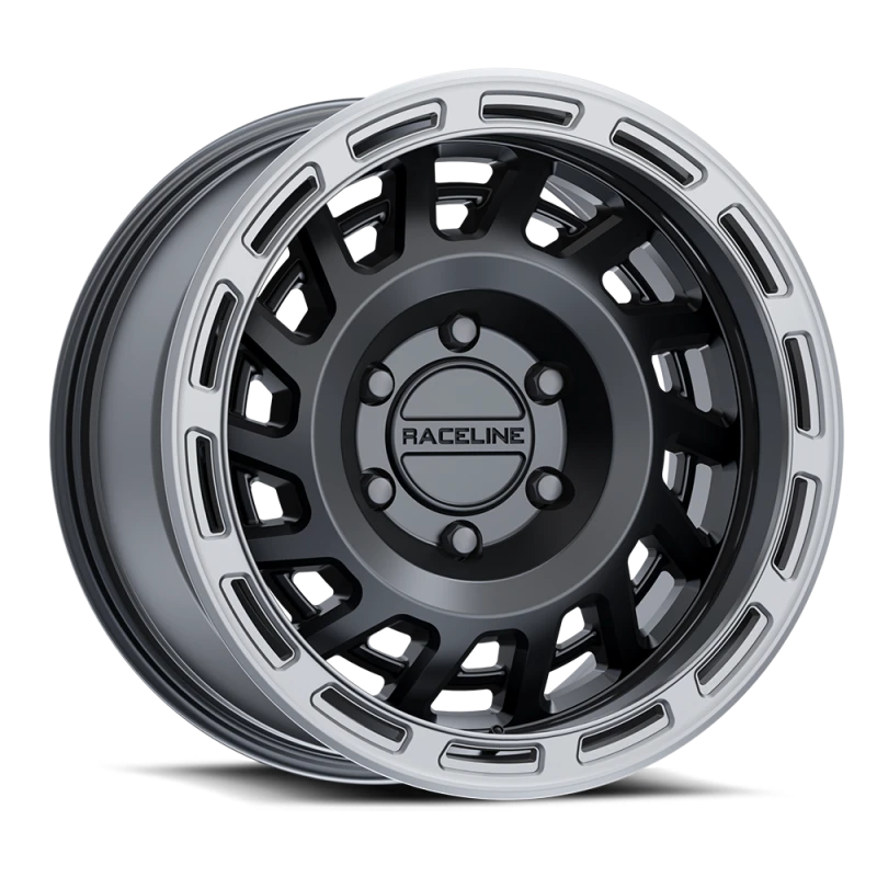 Raceline 957BS Halo 17x9in / 6x139.7 BP / -12mm Offset / 106.1mm Bore - Black & Silver Lip Wheel