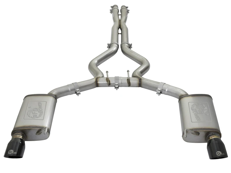 aFe MACHForce XP 3in 304 SS Cat-Back-Auspuffanlagen mit schwarzen Endrohren 15-17 Ford Mustang GT V8-5.0L/V6-3.7L