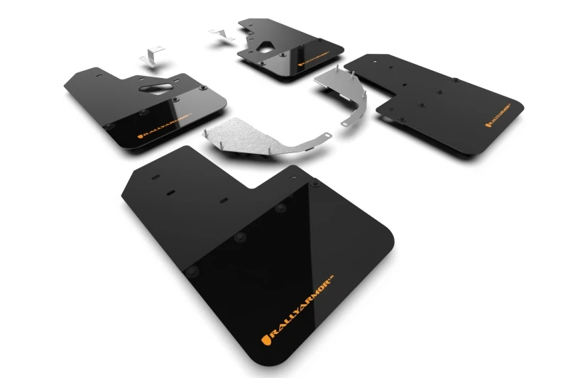 Rally Armor 21-24 Ford Bronco (Stahl Stoßstange + RR- keine Rptr/Sprt) Schwarze Schmutzfänger mit Cyan-Orange-Logo