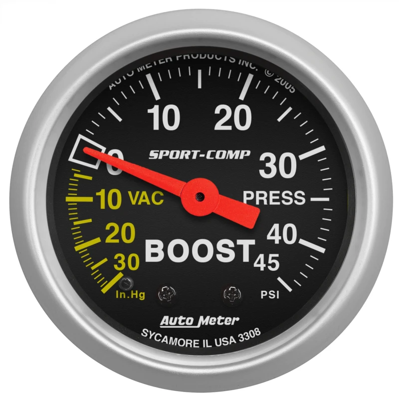 Autometer Sport-Comp 52mm 45 PSI Mechanical Boost Gauge
