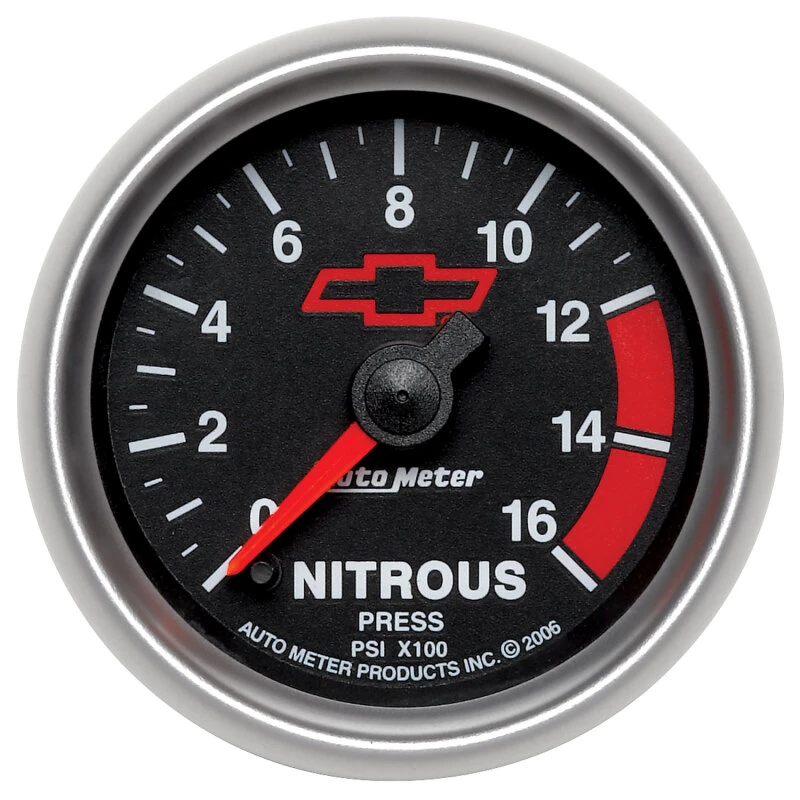 Autometer GM Bowtie Black 2-1/16in 0-1600 PSI Nitrous Pressure - Digital Stepper Motor