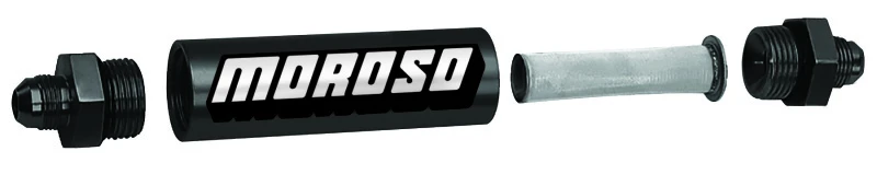 Moroso In-Line Fuel Filter - 6.5in -8AN - 40 Micron SS Filter - Aluminum
