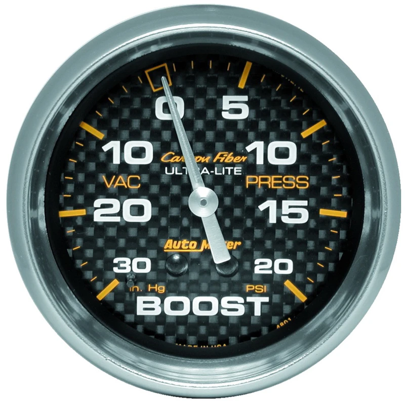 Autometer Carbon Fiber II 66,7mm Mechanisches Vakuum- / Boost-Manometer 30 Zoll HG/20 PSI