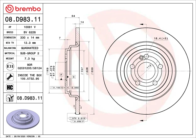 Brembo 16-17 Honda Accord/16-22 Civic/19-22 Insight Vordere UV-beschichtete Bremsscheibe