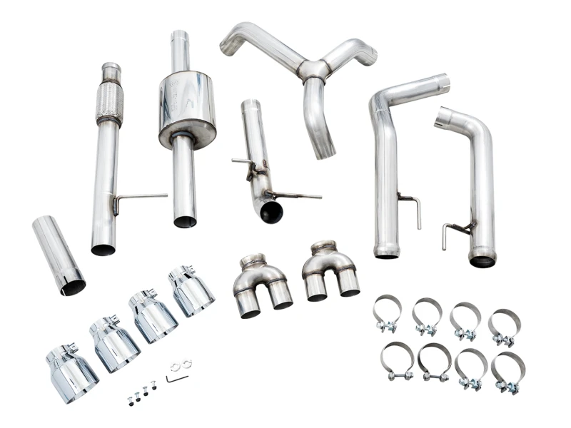 AWE Tuning 4. Generation GM 1500 5.3L 0FG Katback mit geteiltem Heckausgang (mit Stoßfänger-Ausschnitten) - Vierfach Chrom-Spitzen