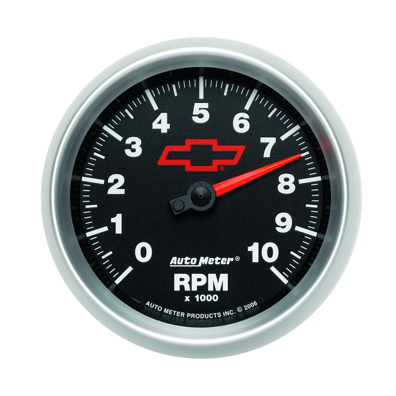 AutoMeter Gauge Tachometer 3-3/8in. 10K RPM In-Dash Chevy Red Bowtie Black
