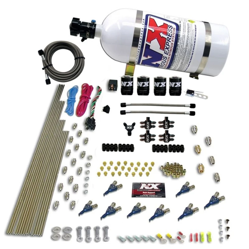 Nitrous Express 8 Zyl. Piranha Direct Port 4 Solenoiden Nitrous Kit (200-500PS) mit 10lb Flasche